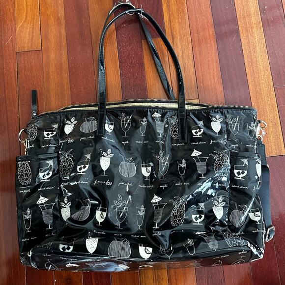 Kate Spade Mai Tai Drinks Tote Bag Weekender Black Vinyl Vacation Island Baby - Picture 3 of 12